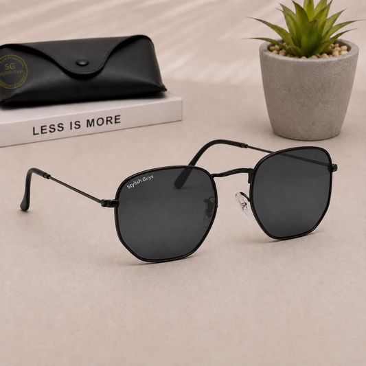 Sunglasses For Men With Black Glass & Black Frame 3548 Hexagon Sunglass By Sunglasses Deal