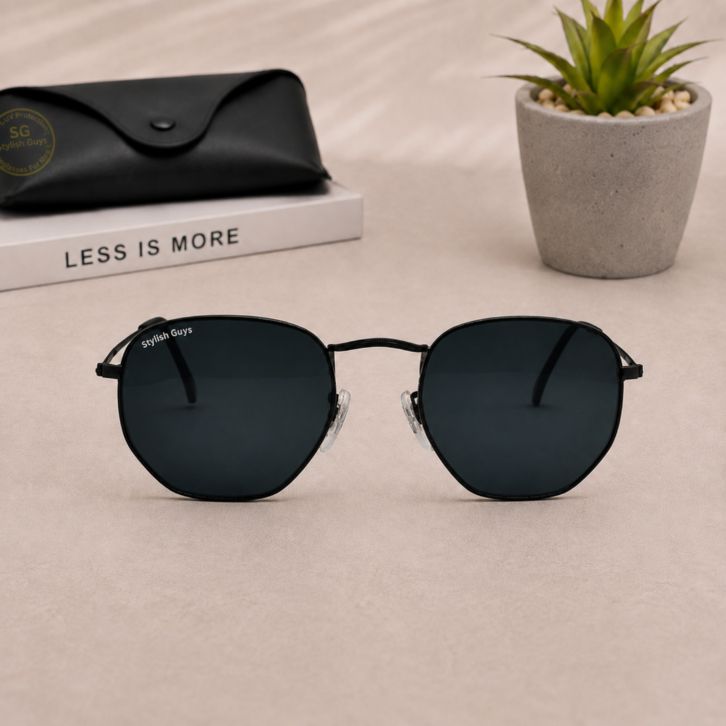 Sunglasses For Men With Black Glass & Black Frame 3548 Hexagon Sunglass By Sunglasses Deal