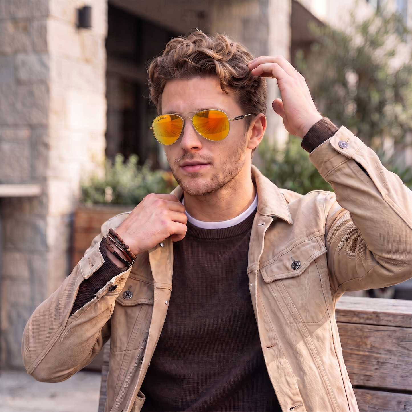 Sunglasses For Men With Orange Mercury Glass & Golden Frame 3517 Aviator Oval Sunglass By Sunglasses Deal