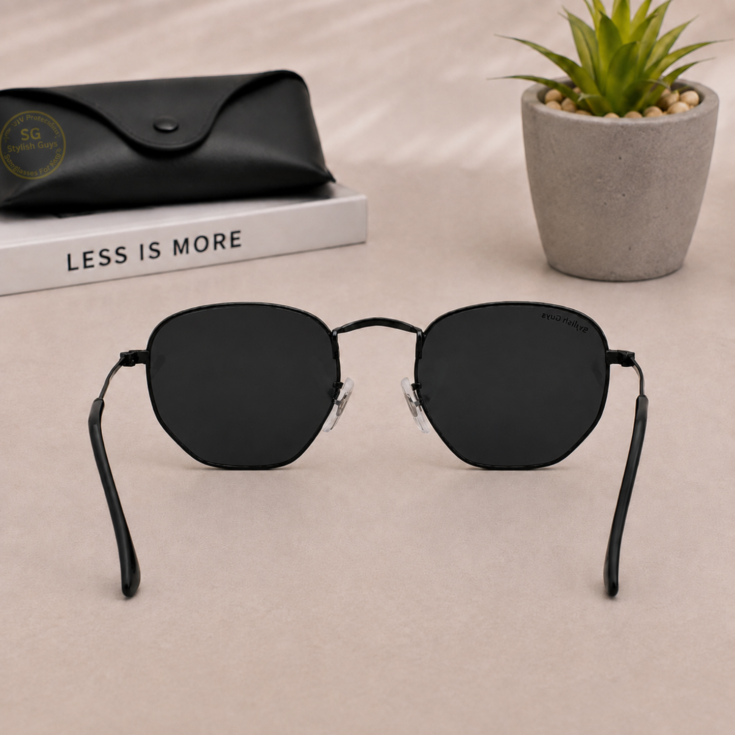 Sunglasses For Men With Black Glass & Black Frame 3548 Hexagon Sunglass By Sunglasses Deal