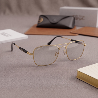 Sunglasses For Men With Clear Glass & Golden Frame 1208 Square Sunglass By Sunglasses Deal