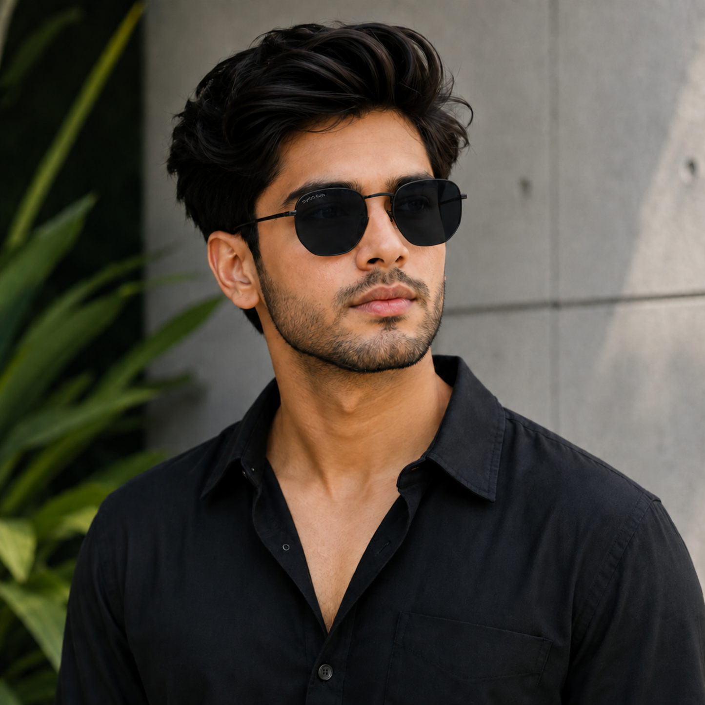 Sunglasses For Men With Black Glass & Black Frame 3548 Hexagon Sunglass By Sunglasses Deal