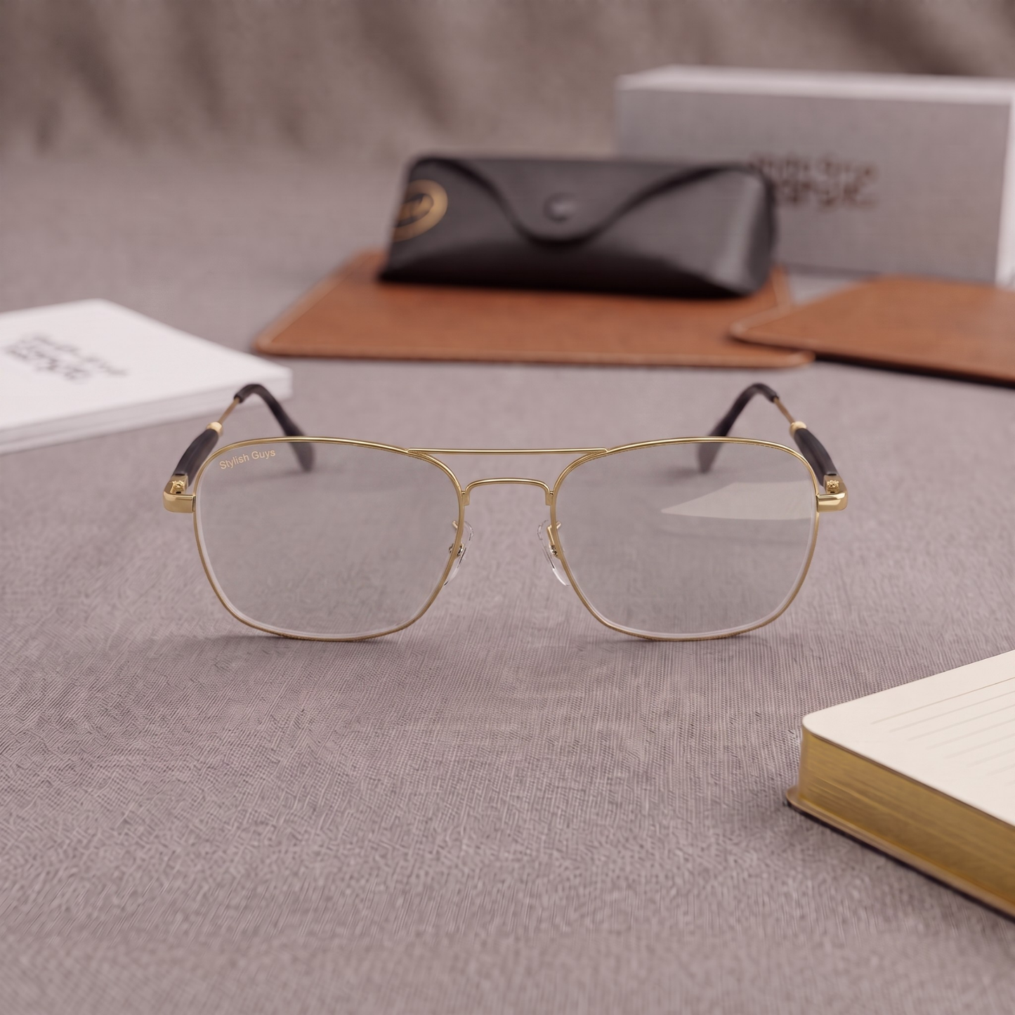 Sunglasses For Men With Clear Glass & Golden Frame 1208 Square Sunglass By Sunglasses Deal