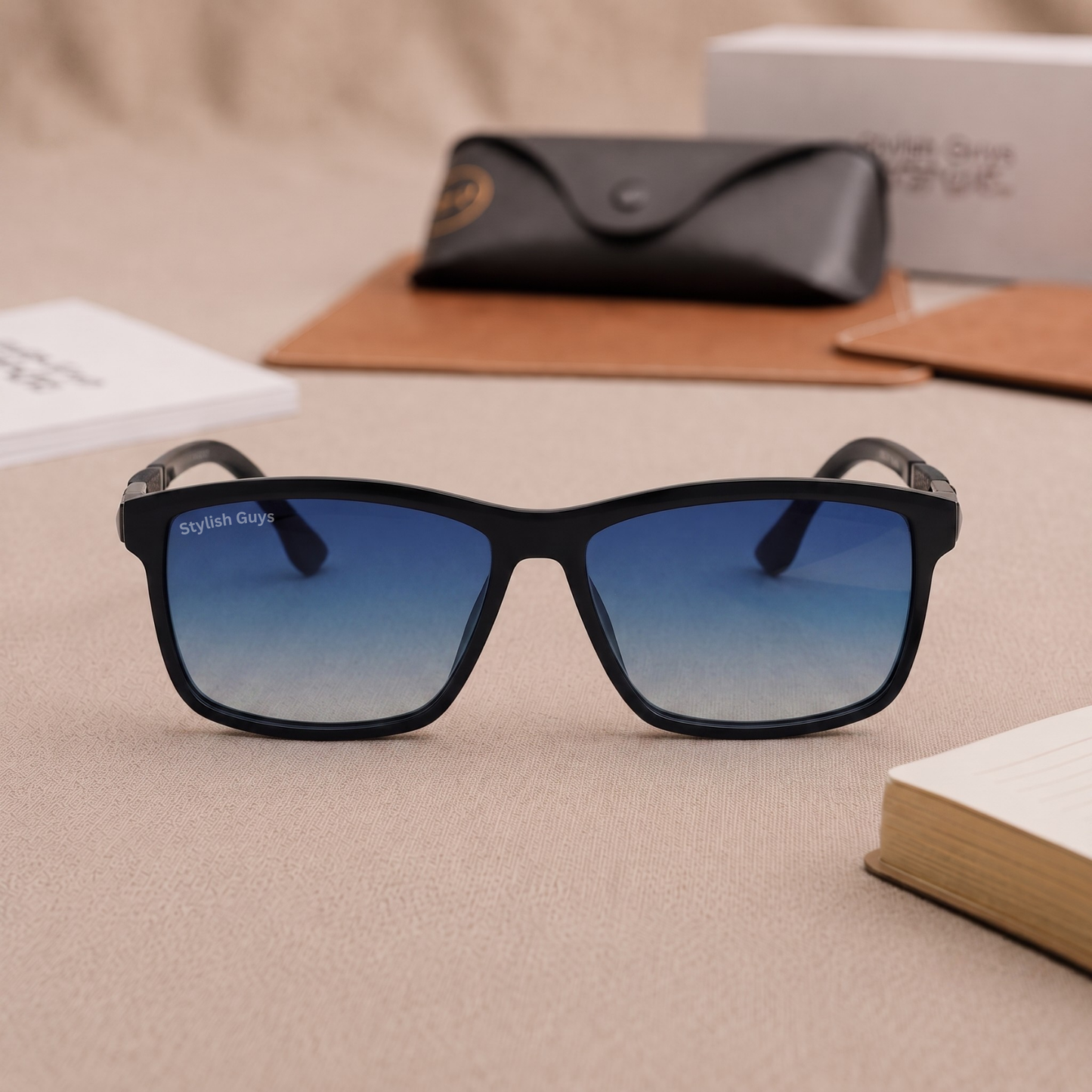 Sunglasses For Men With Blue Shade Glass & Black Frame 4228 Square Sunglass By Sunglasses Deal