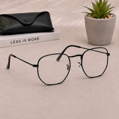 Sunglasses For Men With Clear Glass & Black Frame 3548 Hexagon Sunglass By Sunglasses Deal