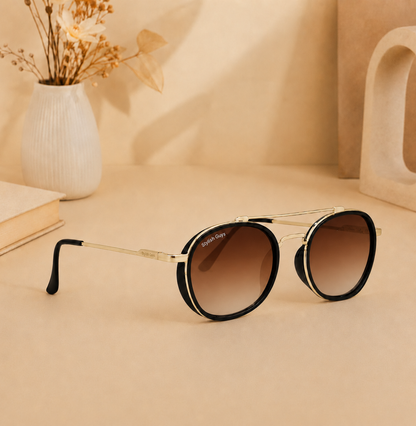 Sunglasses For Men With Brown Shade Glass & Golden Frame 4612 Panto Round Sunglass By Sunglasses Deal