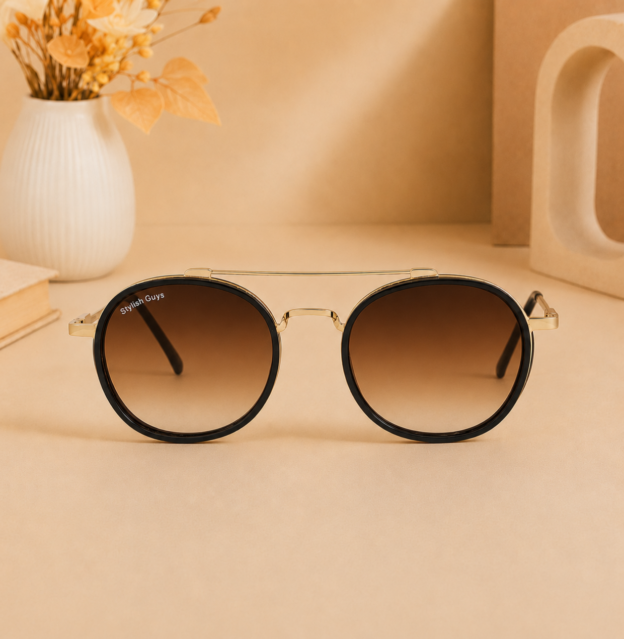 Sunglasses For Men With Brown Shade Glass & Golden Frame 4612 Panto Round Sunglass By Sunglasses Deal