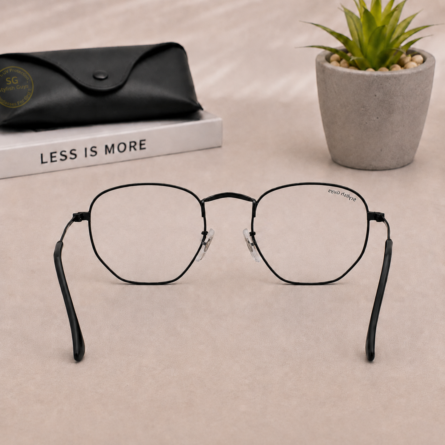 Sunglasses For Men With Clear Glass & Black Frame 3548 Hexagon Sunglass By Sunglasses Deal