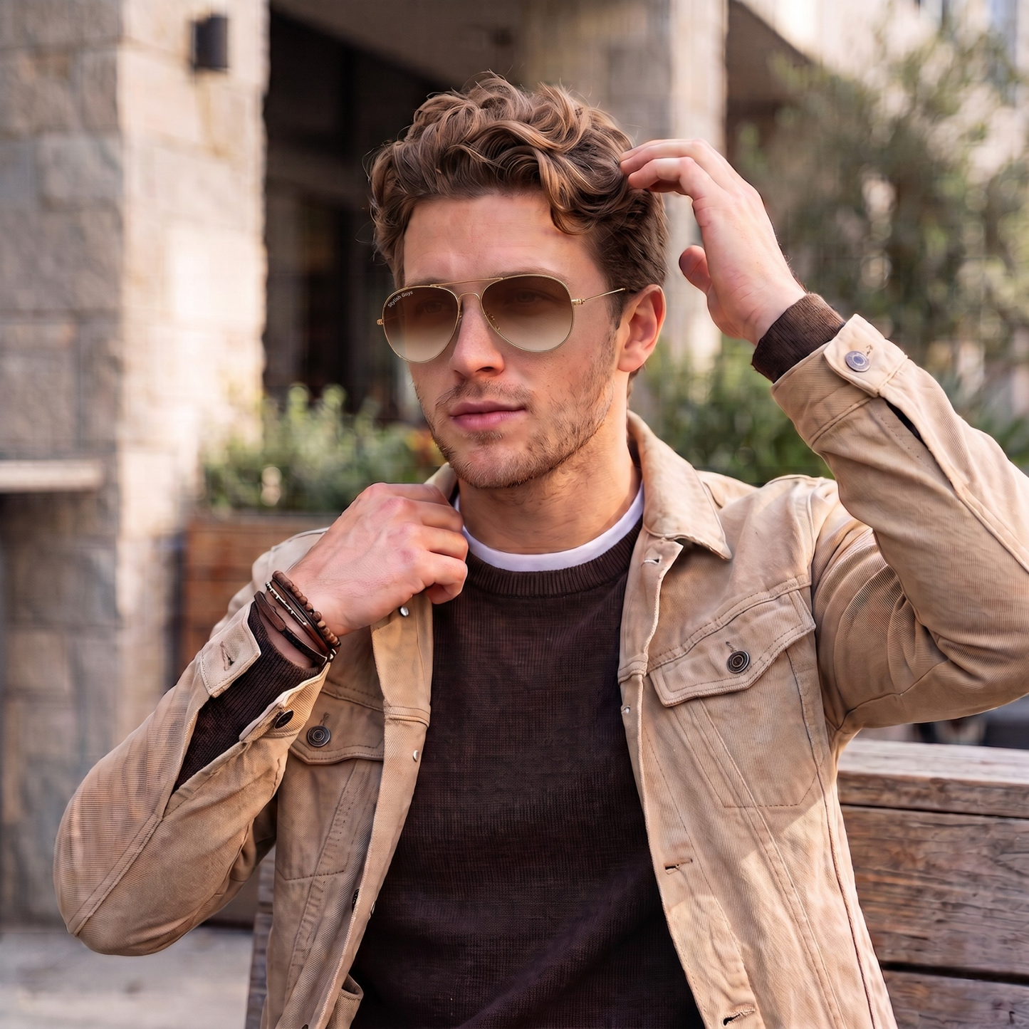 Sunglasses For Men With Brown Shade Glass & Golden Frame 3026 Aviator Sunglass By Sunglasses Deal