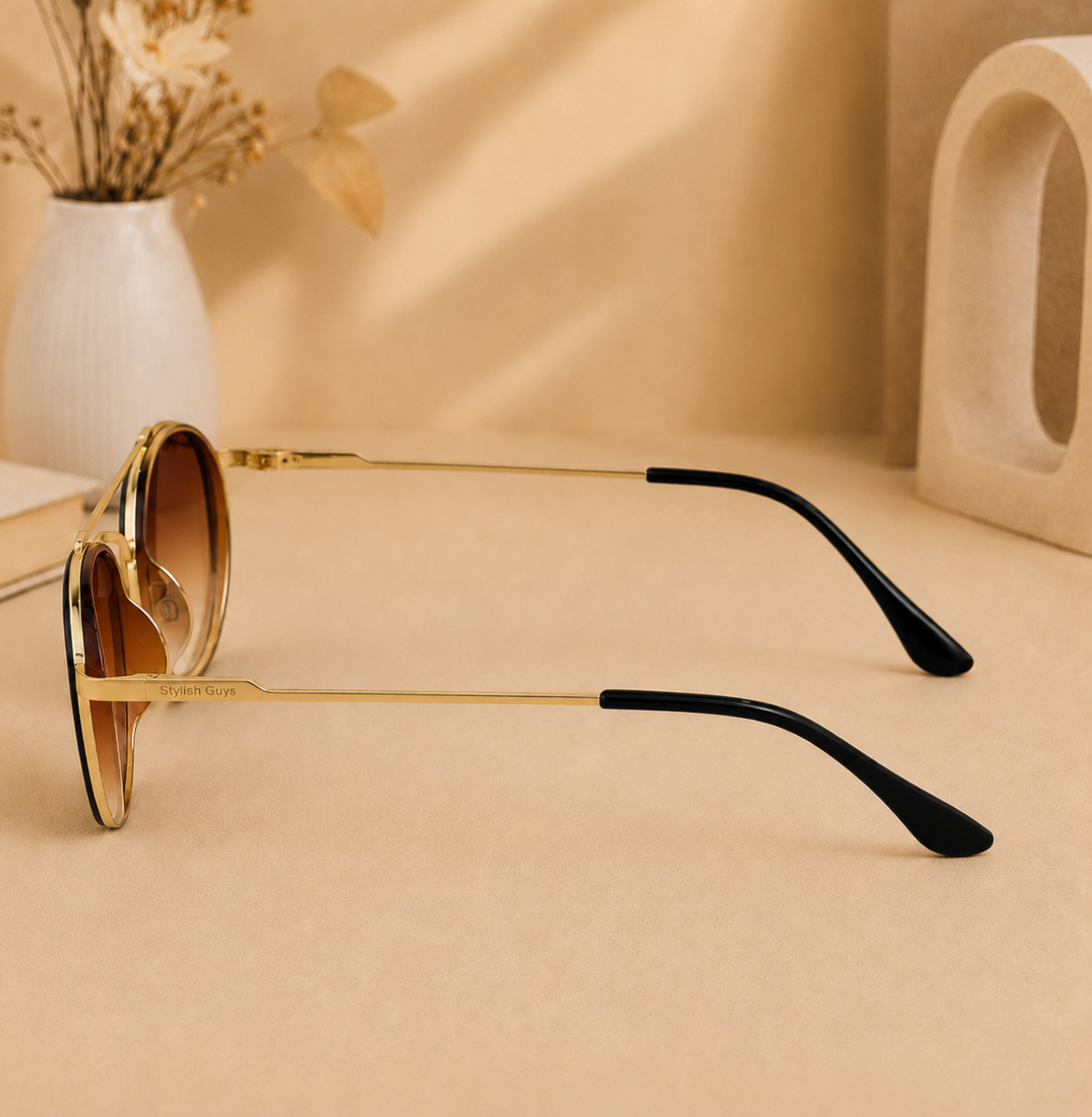 Sunglasses For Men With Brown Shade Glass & Golden Frame 4612 Panto Round Sunglass By Sunglasses Deal