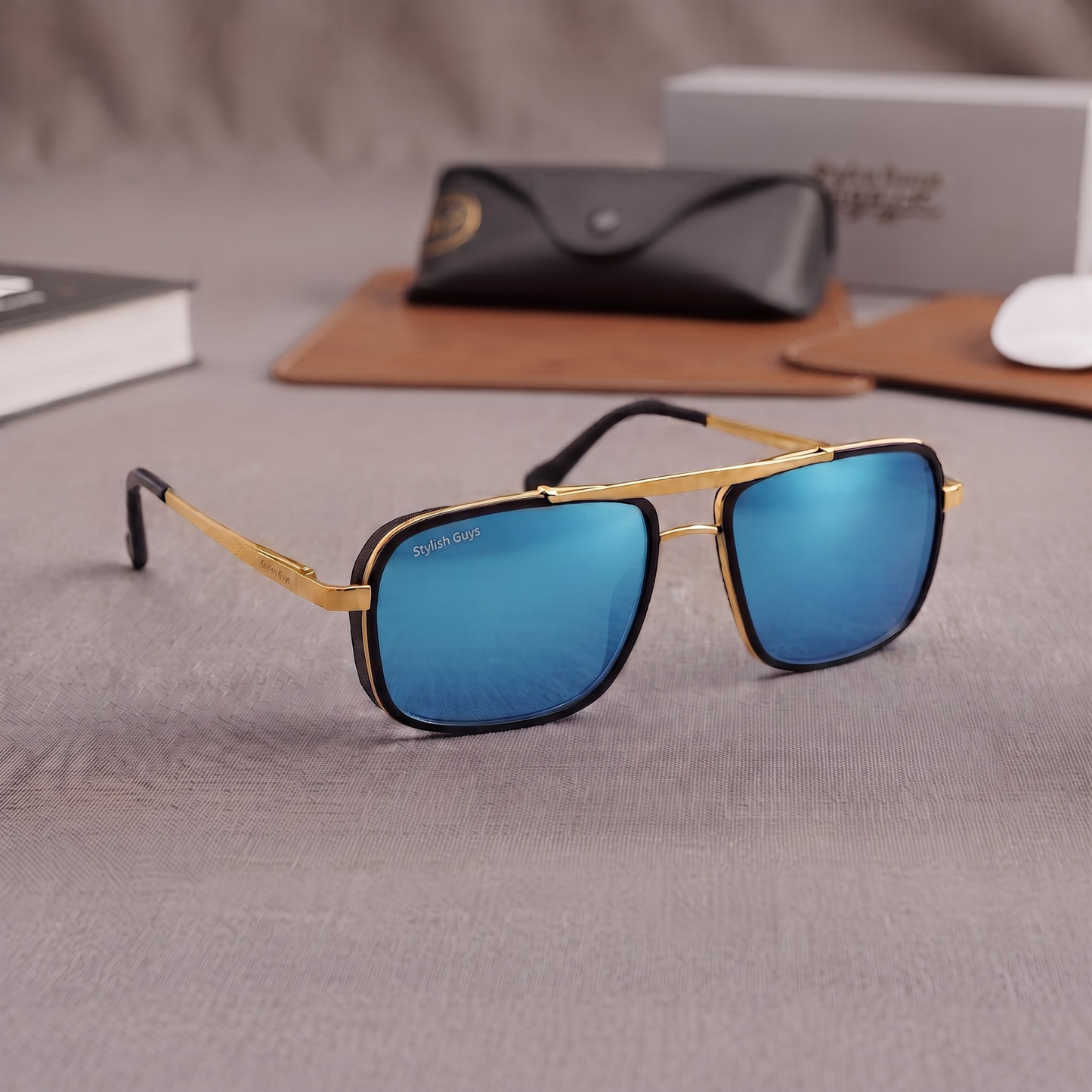 Sunglasses For Men With Aqua Blue Mercury Glass & Golden Frame 4413 Square Sunglass By Sunglasses Deal