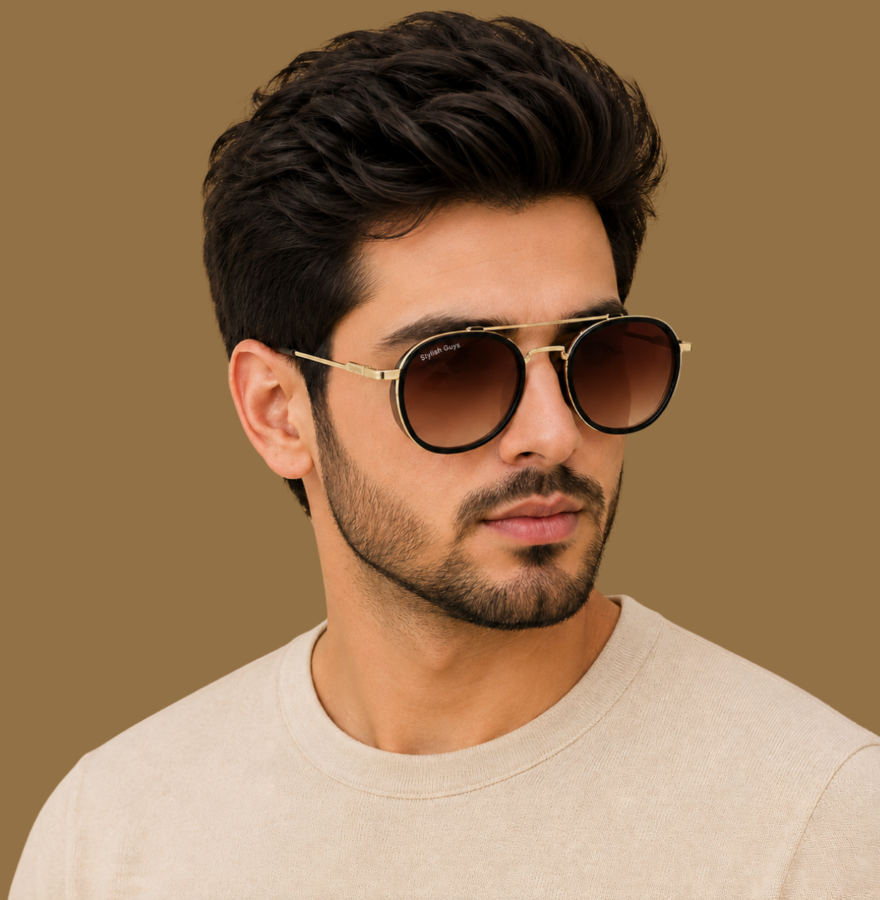 Sunglasses For Men With Brown Shade Glass & Golden Frame 4612 Panto Round Sunglass By Sunglasses Deal