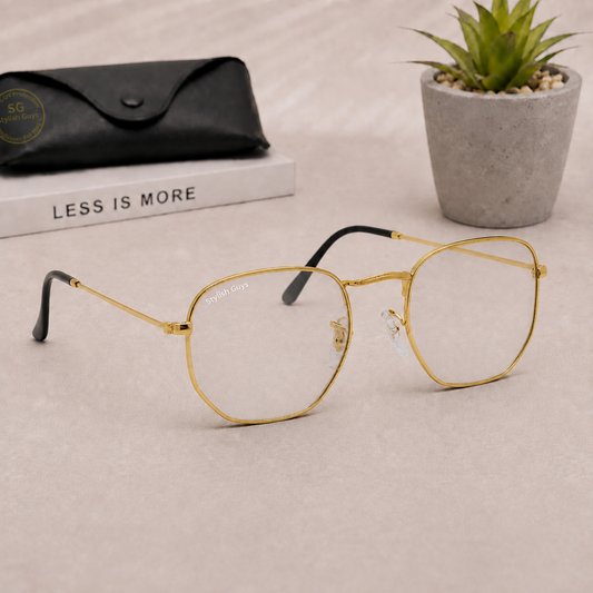 Sunglasses For Men With Clear Glass & Golden Frame 3548 Hexagon Sunglass By Sunglasses Deal