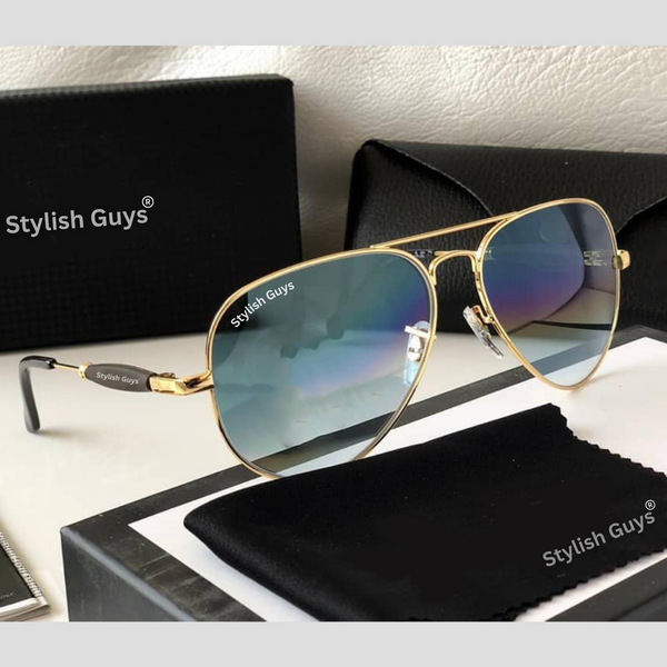 Top Trendy Hot New Stylish Attractive Oval Blue Shade Mirror & Golden Frame 3517 Evergreen UV Protected Sunglasses For King's Men & Women ( SG- 3517 )