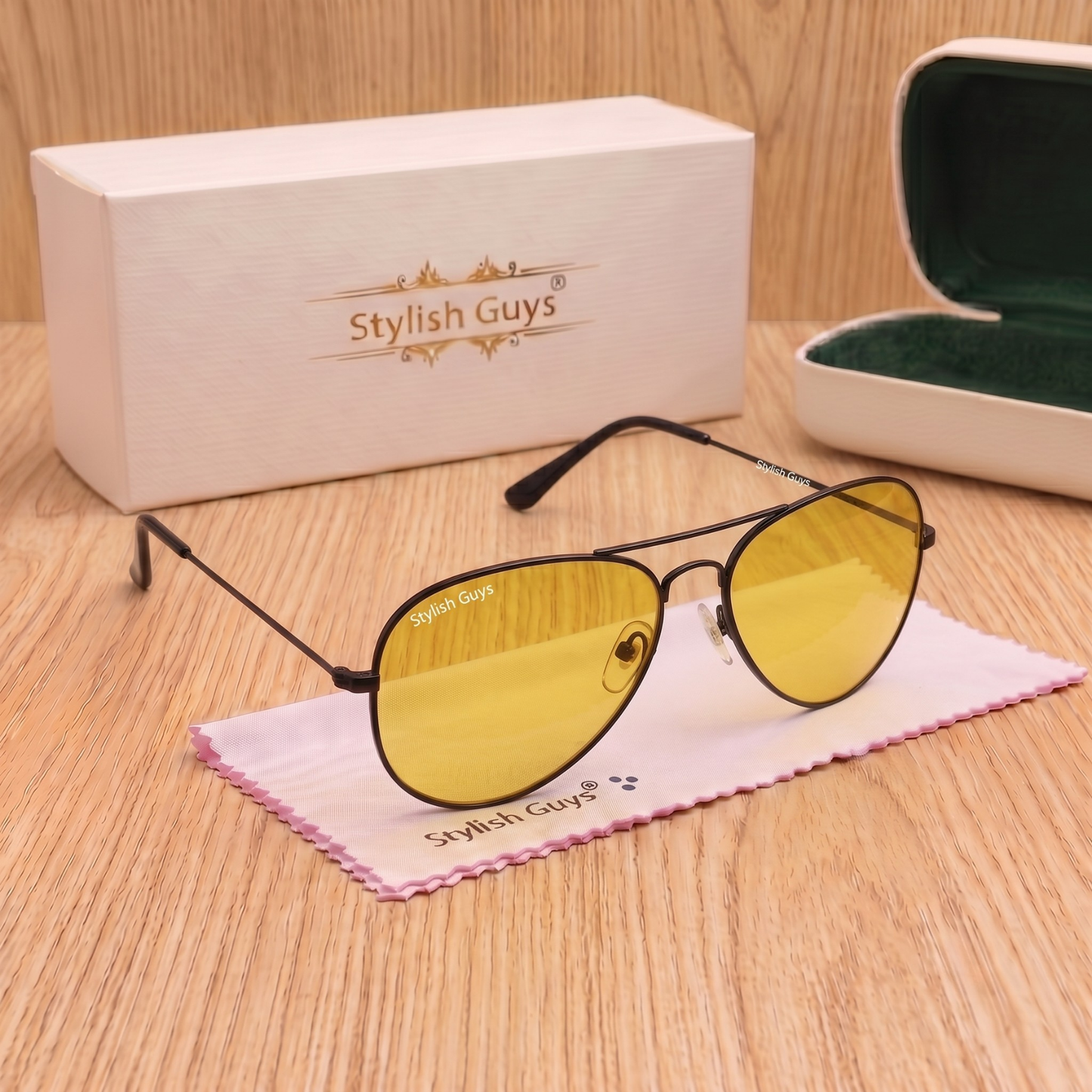 Sunglasses For Men With Yellow Candy Glass & Black Frame 3026 Aviator Sunglass By Sunglasses Deal