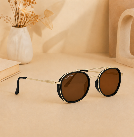 Sunglasses For Men With Brown Glass & Golden Frame 4612 Panto Round Sunglass By Sunglasses Deal