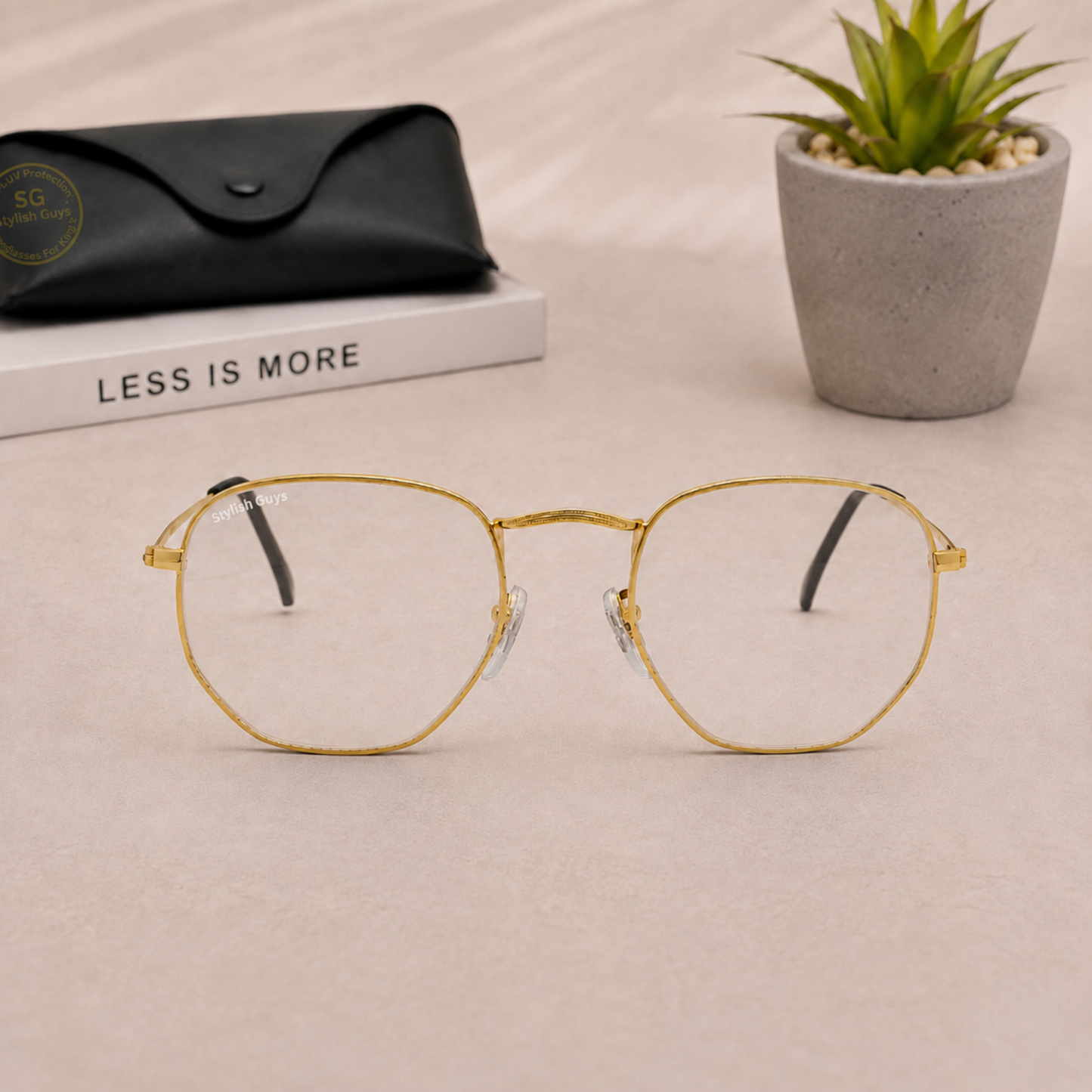 Sunglasses For Men With Clear Glass & Golden Frame 3548 Hexagon Sunglass By Sunglasses Deal