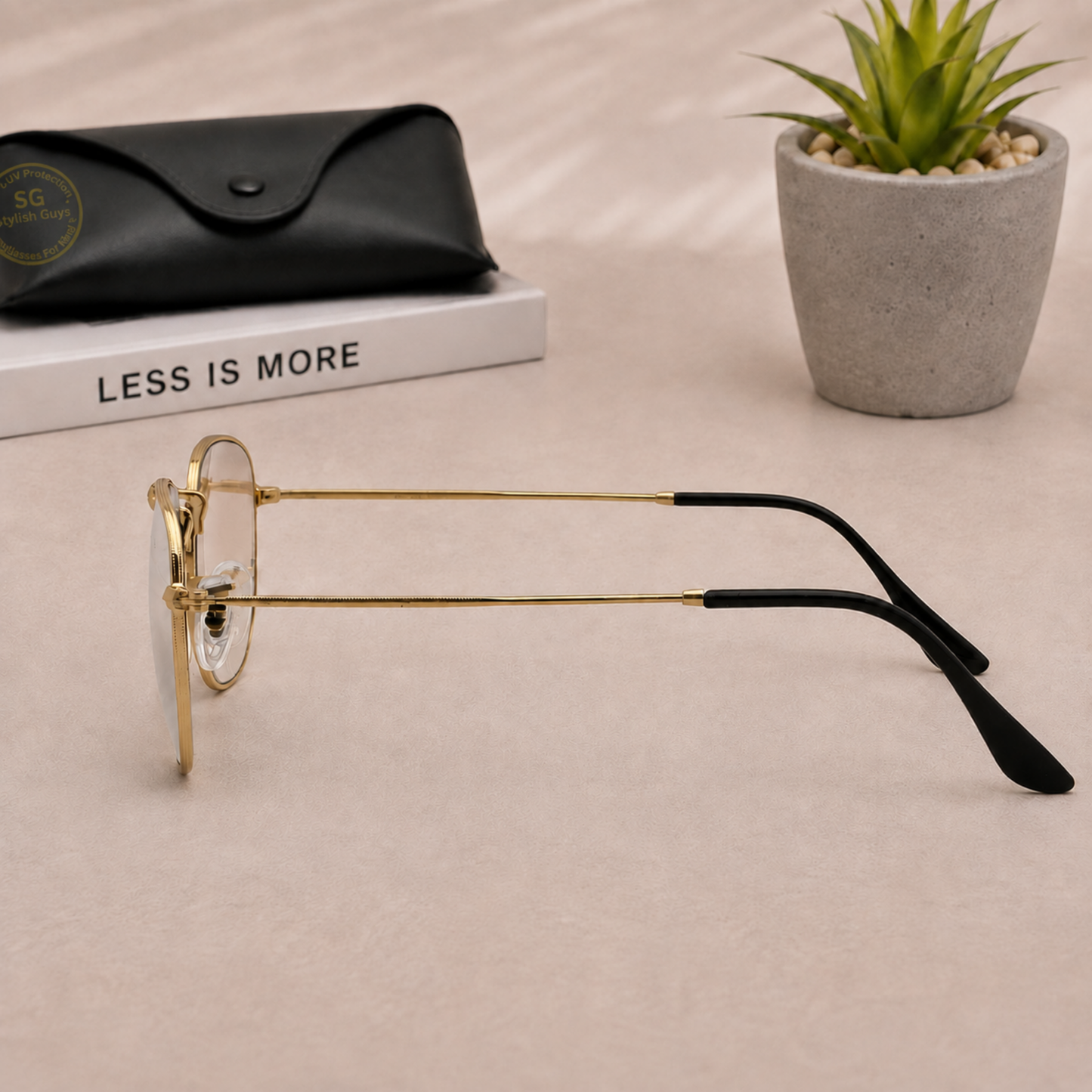 Sunglasses For Men With Clear Glass & Golden Frame 3548 Hexagon Sunglass By Sunglasses Deal