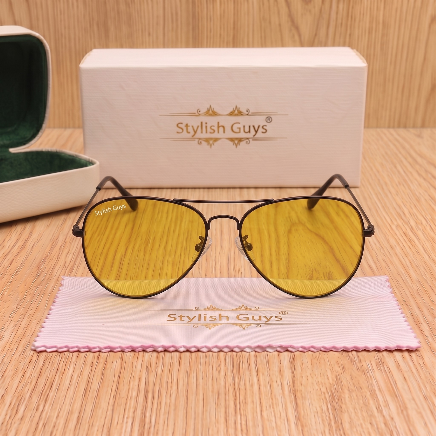 Sunglasses For Men With Yellow Candy Glass & Black Frame 3026 Aviator Sunglass By Sunglasses Deal