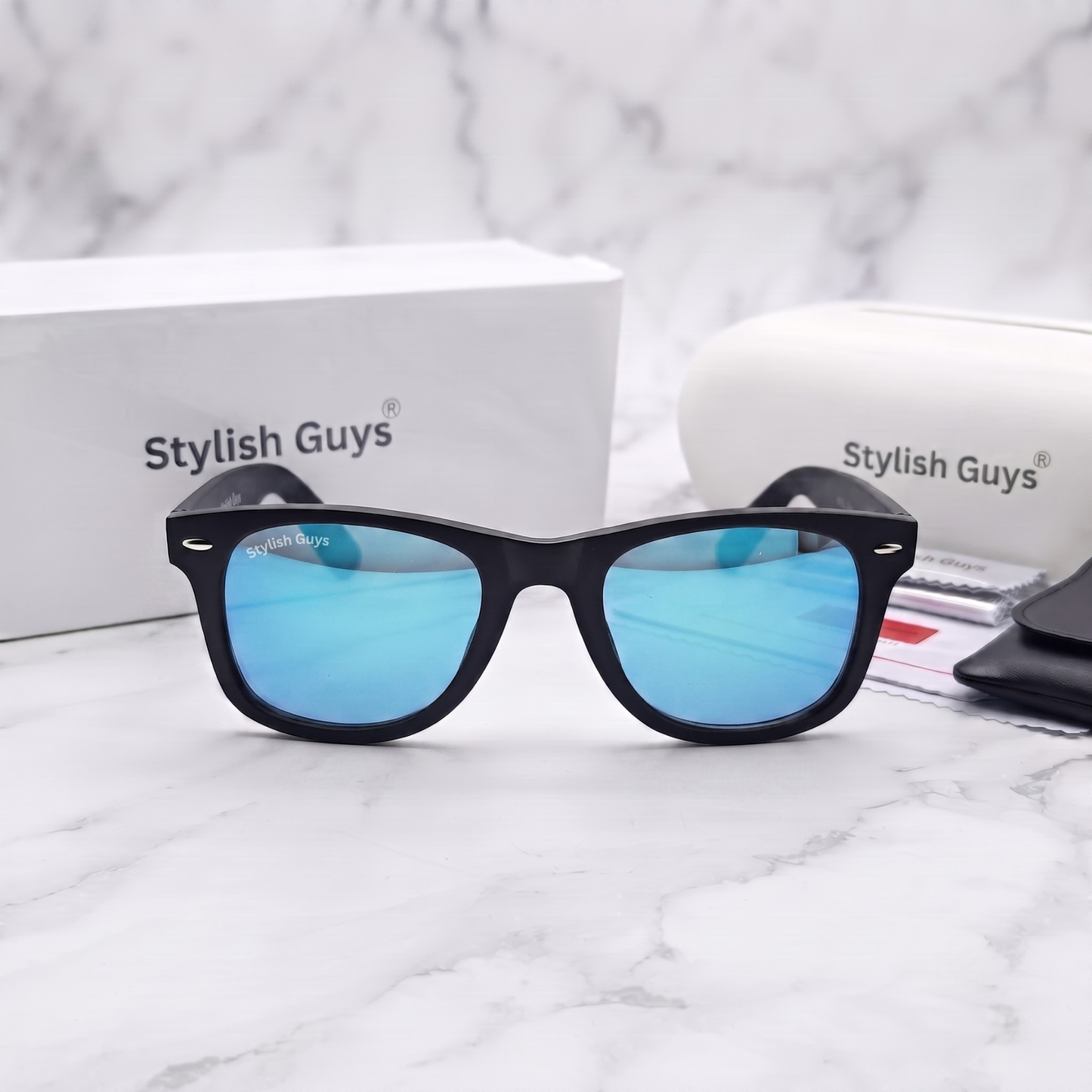 Sunglasses For Men With Aqua Blue Mercury Glass & Black Frame 2140 Wayfarer Sunglass By Sunglasses Deal