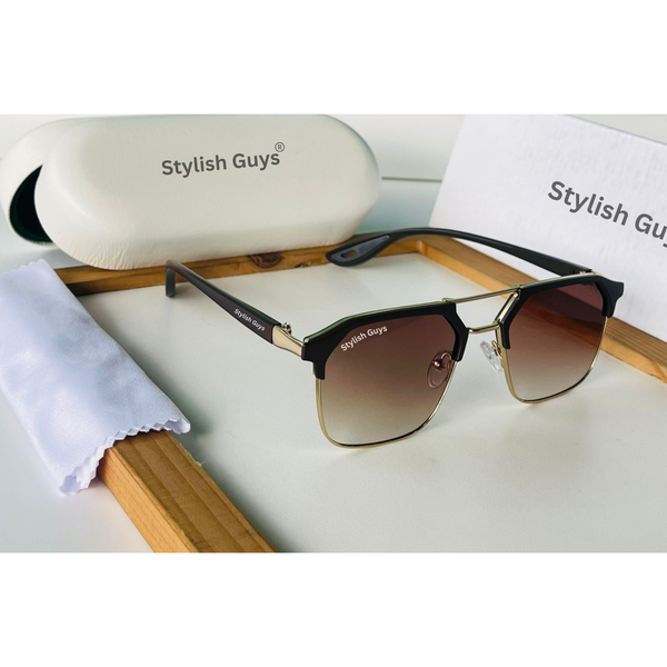 Top Trendy Hot New Stylish Attractive Square Brown Shade & Gold 04 Evergreen UV Protected Sunglasses For King's Men & Women ( SG-#04 )