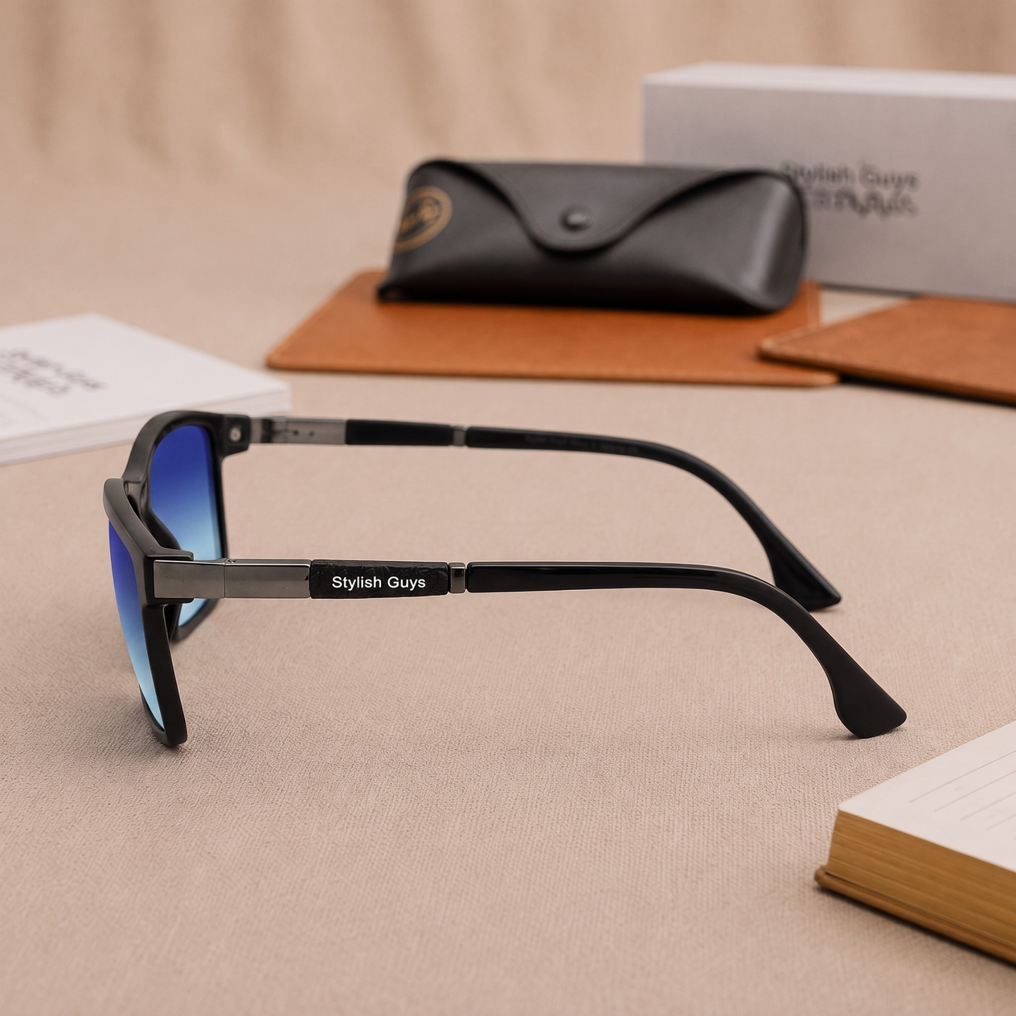 Sunglasses For Men With Blue Shade Glass & Black Frame 4228 Square Sunglass By Sunglasses Deal